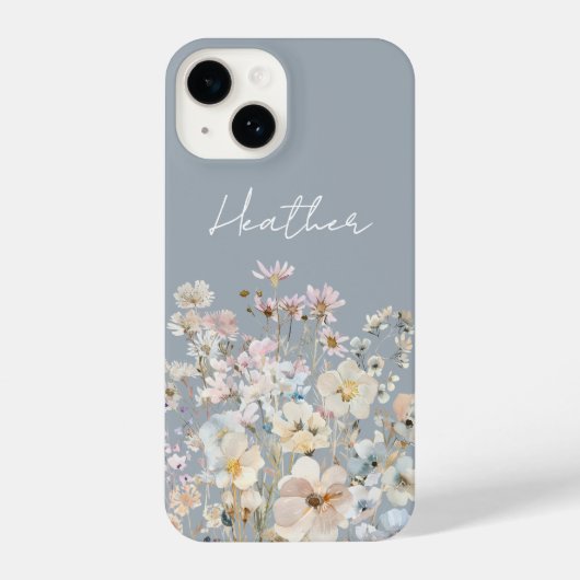 Dusty Blue Wildflower Personalized  iPhoneケース (裏面)
