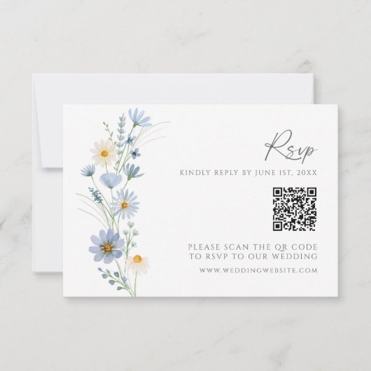Dusty Blue Wildflower QR Code Wedding RSVP (正面)