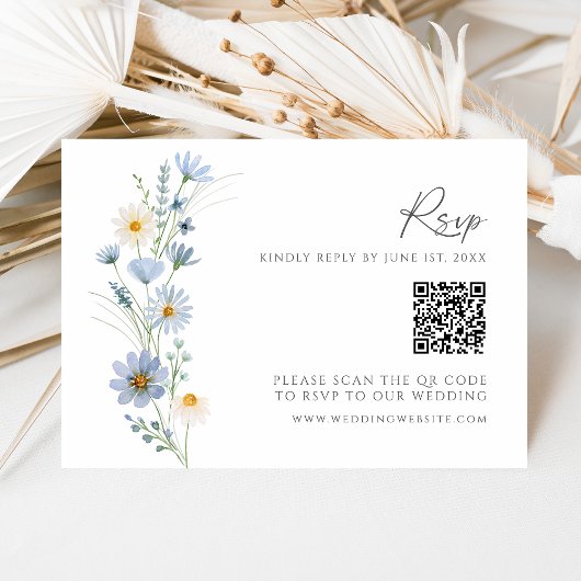 Dusty Blue Wildflower QR Code Wedding RSVP