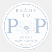 Dusty Blue Wildflower Ready to Pop Baby Shower  ラウンドシール (正面)