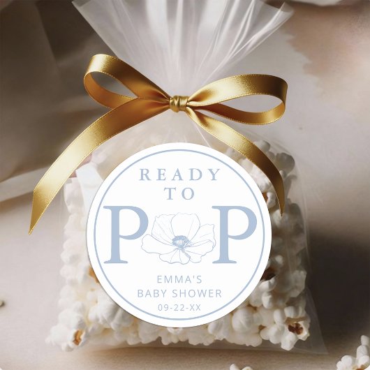 Dusty Blue Wildflower Ready to Pop Baby Shower  ラウンドシール