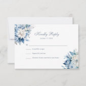 Dusty Blue Wildflower Wedding RSVP White Back (正面)