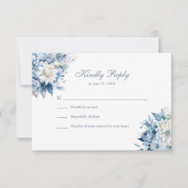 Dusty Blue Wildflower Wedding RSVP White Back