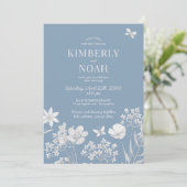 Dusty blue wildflowers boho wedding 招待状 (スタンド正面)