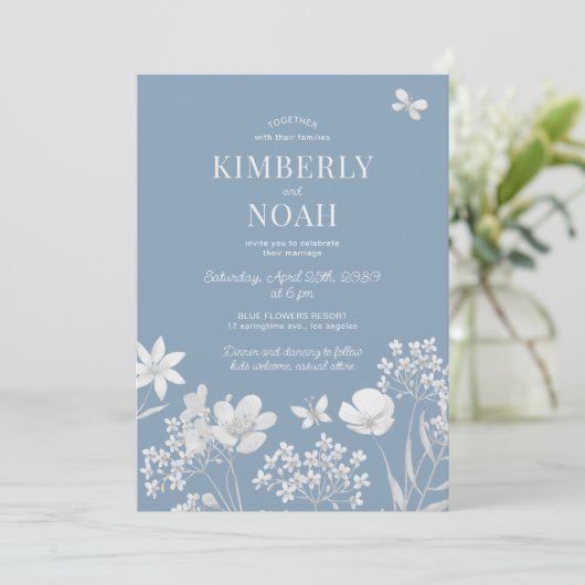 Dusty blue wildflowers boho wedding 招待状 (スタンド正面)