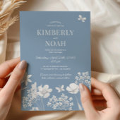 Dusty blue wildflowers boho wedding 招待状