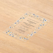 Dusty Blue Wildflowers Elegant Wedding アクリル招待状 (レイダウン)