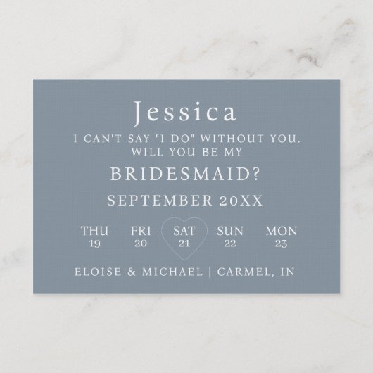 Dusty Blue Will You Be My Bridesmaid Proposal Card 招待状 (裏面)