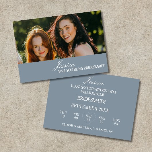 Dusty Blue Will You Be My Bridesmaid Proposal Card 招待状