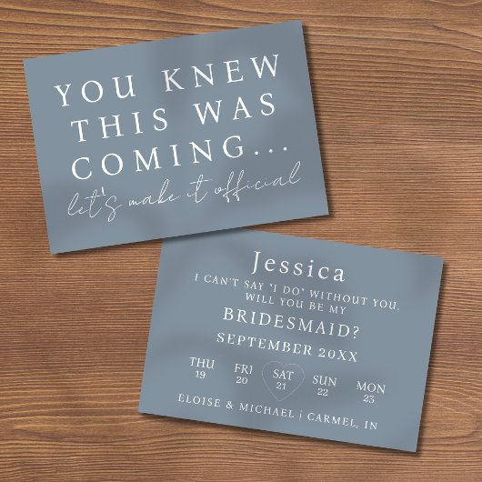 Dusty Blue Will You Be My Bridesmaid Proposal Card 招待状