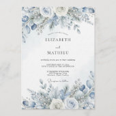 Dusty Blue Winter Bloom Wedding 招待状 (正面)