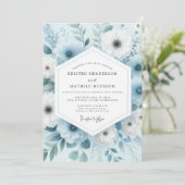 Dusty Blue Winter Bloom Wedding 招待状 (スタンド正面)
