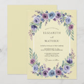 Dusty Blue Wisteria Floral Wedding 招待状 (正面/裏面)