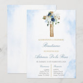 Dusty blue with cross baptism  招待状 (正面/裏面)