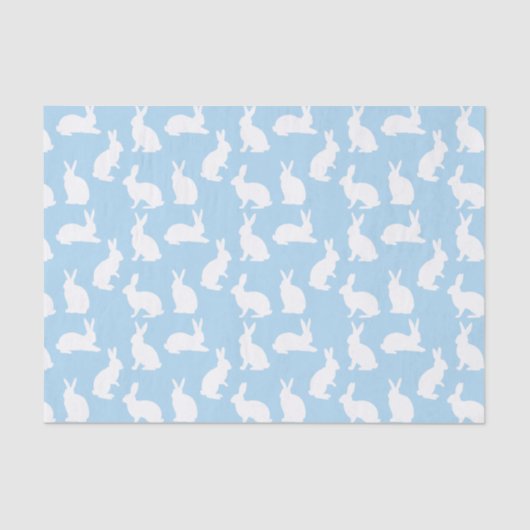 Dusty Blue With White Bunny Pattern Cute Easter 薄葉紙 (正面)