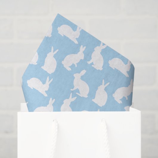 Dusty Blue With White Bunny Pattern Cute Easter 薄葉紙 (ギフトバッグ)