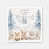Dusty Blue Woodland Adventure Awaits Baby Shower スタンダードカクテルナプキン (正面)