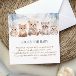 Dusty Blue Woodland Books for Baby Shower Insert エンクロージャーカード