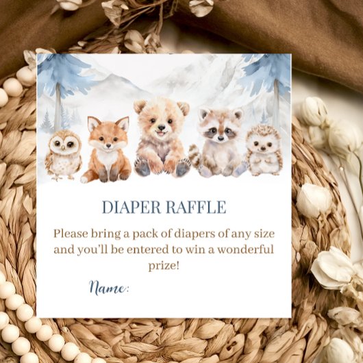 Dusty Blue Woodland Diaper Raffle Baby Shower  エンクロージャーカード