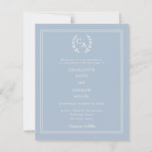 Dusty blue wreath monogram wedding invitation (正面)