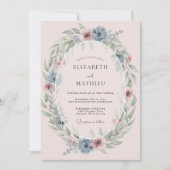 Dusty Blue Wreath Romance Wedding 招待状 (正面)