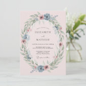 Dusty Blue Wreath Romance Wedding 招待状 (スタンド正面)