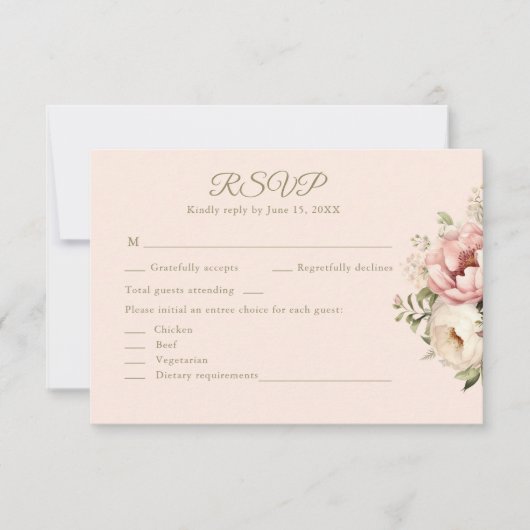 Dusty Blush Floral Wedding RSVP Card (正面)