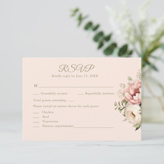 Dusty Blush Floral Wedding RSVP Card (スタンド正面)