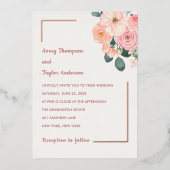Dusty Blush Pink Watercolor Floral Rose Gold  箔招待状 (正面)