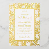 Dusty Brunt Orange Peony Flowers Fall Wedding 箔招待状 (正面)