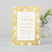 Dusty Brunt Orange Peony Flowers Fall Wedding 箔招待状 (立ち正面)