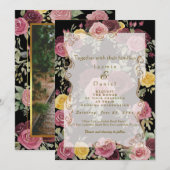  Dusty Burgundy Yellow Roses Photo Box/BlackFlat  招待状 (正面/裏面)