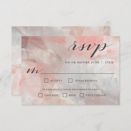 Dusty Cora抽象芸術ブラシストロークRSVP with Enteres 出欠カード (正面/裏面)
