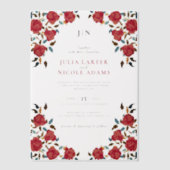 Dusty Elegant Golden Red Rose Flower Wedding ベラム紙招待状 (正面)