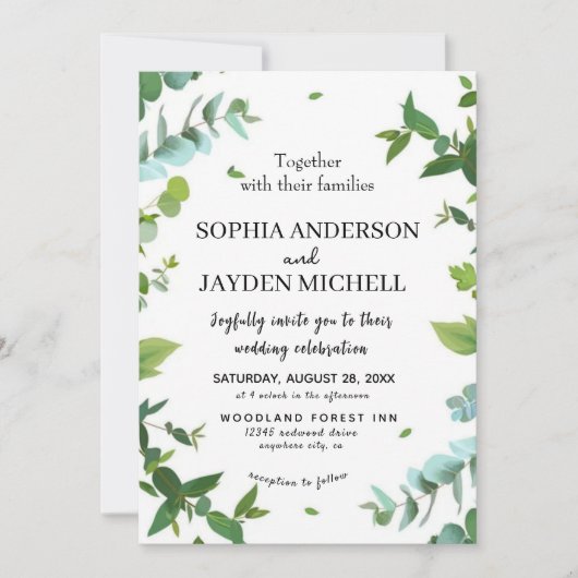 Dusty eucalyptus boho floral rustic flowers 招待状 (正面)