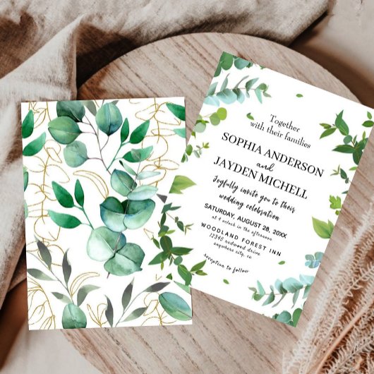 Dusty eucalyptus boho floral rustic flowers 招待状