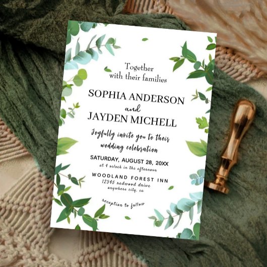 Dusty eucalyptus boho floral rustic flowers  招待状