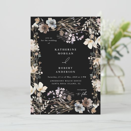 Dusty Fall Meadow Floral Wedding 招待状 (スタンド正面)