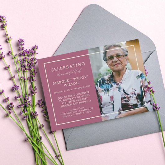 Dusty Fuchsia Minimal Celebrating Life Photo 招待状