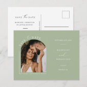 Dusty Green Boho Arch写真QRコード日付を保存 ポストカード (正面/裏面)