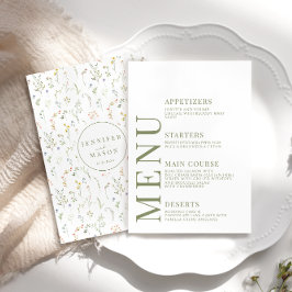 Dusty Green Flowers Wildflower Wedding Menu Cards エンクロージャーカード