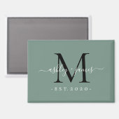 Dusty Green Modern Script Monogram Names Year マグネット (正面/裏面)
