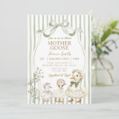 Dusty Green Mother Goose and Gosling Baby Shower 招待状 (スタンド正面)