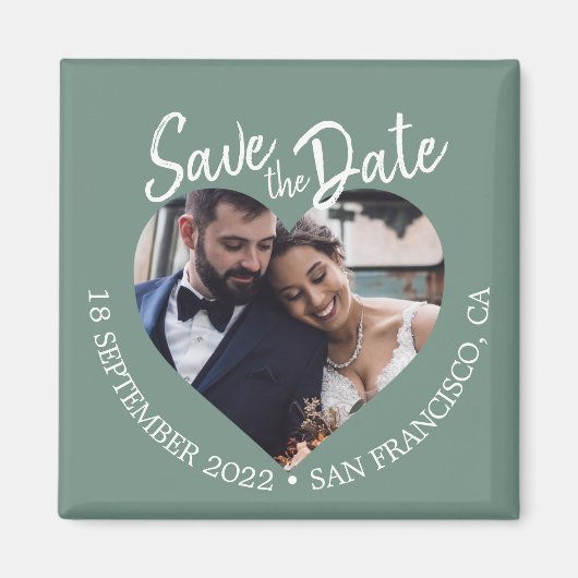 Dusty Green Photo Modern Script Save the Date マグネット (正面)