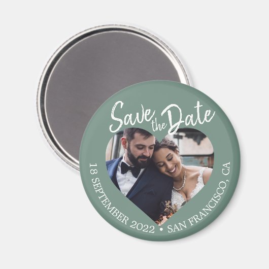 Dusty Green Photo Modern Script Save the Date マグネット (正面/裏面)