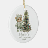 Dusty Green Sage Baby Bear First Christmas セラミックオーナメント (右)