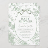 Dusty Green Sage Floral Toile Baby Shower Floral 招待状 (正面/裏面)