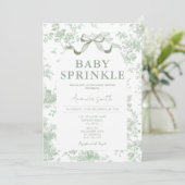 Dusty Green Sage Floral Toile Baby Sprinkle Floral 招待状 (スタンド正面)