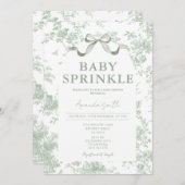 Dusty Green Sage Floral Toile Baby Sprinkle Floral 招待状 (正面/裏面)