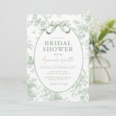 Dusty Green Sage Floral Toile Bridal Shower 招待状 (スタンド正面)